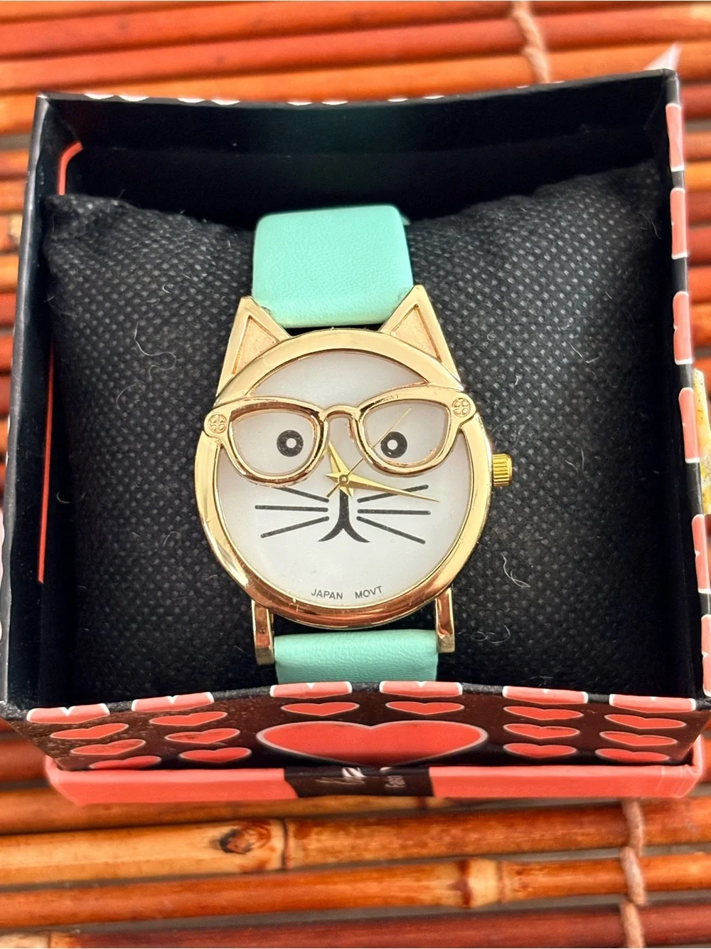 Mint Cat Watch with Gold Accents Needs Battery